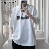 MAYCHEER เสื้อยืดแขนสั้นผู้ชายฤดูร้อนหลวมทั้งหมดตรงกับฮ่องกงแฟชั่นแบรนด์ยอดนิยมญี่ปุ่นเสื้อยืดครึ่งแขนที่เรียบง่าย