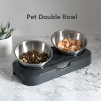 【 Party Store 】 Double Cat Bowl Stainless Steel With Raised Stand 15° Tilted Cat Dog Food Water Bowls Nonslip Pet Feeding Dishes Pet Accessories