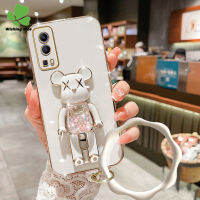 เคสสำหรับ VIVO Y72 Y50 Y30 Y30i 1938 Y51 Y36 Y31เคสนิ่มเคลือบอิเล็คโทรเพลทฝาครอบโทรศัพท์ TPU Y35 Y22S Y22 Y19 Y16 Y15S Y15A แฟชั่น6D น่ารักสีชมพูเคสมือจับสำหรับโทรศัพท์มือถือหมีรุนแรง + สร้อยข้อมือ