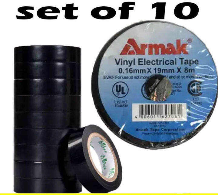 Armak Set of 10 Vinyl Electrical Tape 0.16mm x 19mm x 8m BLACK Lazada PH