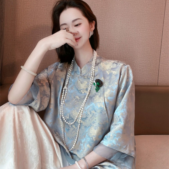 เสื้อเชิ้ตกี่เพ้าจีนดั้งเดิมสำหรับผู้หญิง-เสื้อเชิ้ตสไตล์จีนเสื้อซีเปาจีนคอปกจีนแมนดารินจากเรื่อง2023