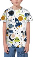 Outer Space Astronaut Rocket Galaxy Universe T- Shirt Short Novelty for Boys and Girl