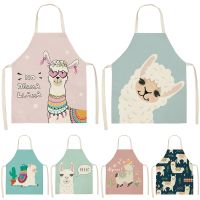 Alpaca llama Cactus Printed Cotton Linen Sleeveless Aprons Kitchen Women Pinafore Home Cooking Baking Waist Bib 53*65cm 46263 Aprons