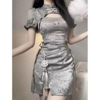 New Button Cheongsam Style Girl Waist Pack Hip Skirt Female Summer Plus Size es Vestidos Women Dress