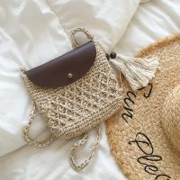 Uniqlo New Fashion version Korean style ins wool woven bag forest style literary cotton and linen crossbody small bag versatile tassel flip bag womens bag