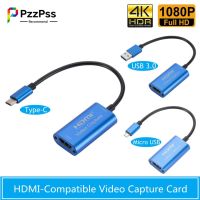 Pzzpss HD 1080P HDMI-เข้ากันได้กับประเภท C/ไมโคร USB/USB3.0ที่มีสายวิดีโอการ์ดบันทึกการถ่ายทอดสดเกม