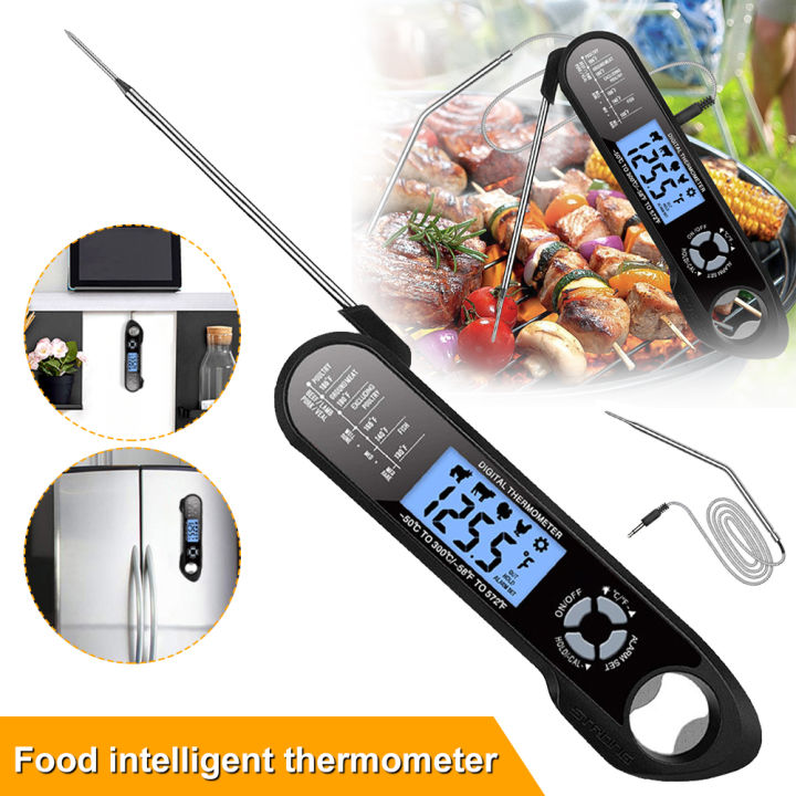เครื่องวัดอุณหภูมิเนื้อแบบ2-in-1เครื่องวัดอุณหภูมิอาหารอ่านทันทีสำหรับการปรุงอาหารเครื่องวัดอุณหภูมิอาหารแบบดิจิตอลเตาอบในครัว-safe-dual-probe