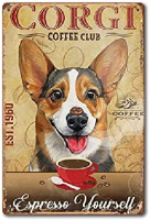 Jimin Ultra ของขวัญน่ารัก Corgi Lovers Dog Corgi Coffee Club โปสเตอร์ Wall Art Shop ห้องน้ำ Home Living Decor Vintage Bar ป้ายดีบุก Sign