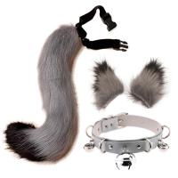 Faux Fur Kitten Wolf Long Tail Ears Hair Clips and Faux Leather Neck Collar Choker Set Halloween Party Cosplay Costume M24 21