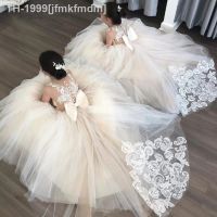 ✼❃ jfmkfmdm Vestidos de florista renda para casamento Blush Floral Tulle vestidos longos dama honra festa infantil 2023