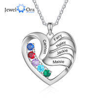 JewelOra Personalized Heart Necklace with 2-5 Names Customized Birthstone Fashion Jewelry Memorial Gift for Mother Children