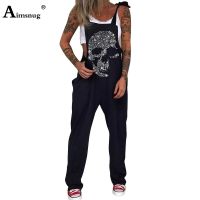 2022ยุโรปสไตล์แฟชั่น Gothic Skull พิมพ์ Jumpsuits Plus ขนาด5xl ผู้หญิงสปาเก็ตตี้สายคล้องกางเกงเซ็กซี่ออกแบบกระเป๋า Overalls