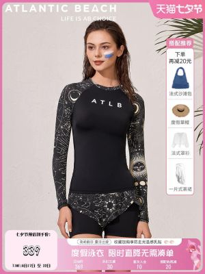 Atlanticbeach Split Swimsuit Womens Conservative Long-Sleeved Surfing Suit To Cover Belly And Look Thinner Seaside Sunscreen Swimming Suit