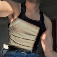 Men Summer Vest Square Neck Sleeveless Solid Color Slim Elastic Sports Casual Breathable Summer Bottoming Shirt Male Clothes