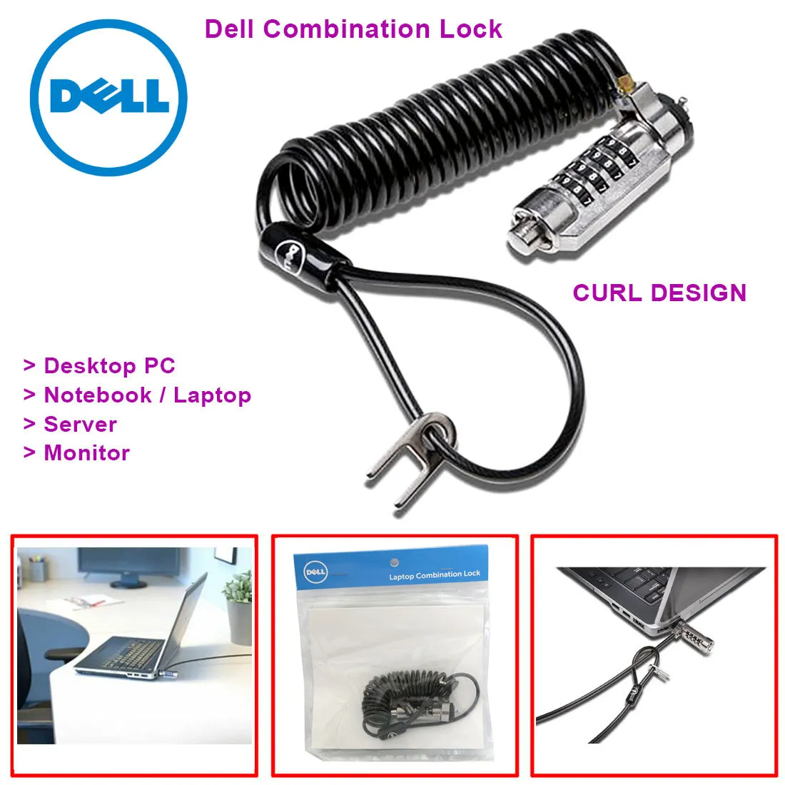 Genuine New Dell Kensington 7mm T-bar High-Security Combination Laptop Notebook Lock 7V66H P9NG5 CURL DESIGN | Lazada Genuine New Dell Kensington 7mm T-bar High-Security Combination Laptop Notebook Lock 7V66H P9NG5 CURL DESIGN | Lazada