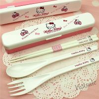 【hot sale】 ❀❈ C01 3 Piece Cutlery Box Cute Children Student Chopsticks Spoon Fork Set Portable Cutlery with Cutlery Box