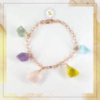 BRLMH004 [เซตเต้ โมด้า] สร้อยข้อมือ เงิน ประดับ พลอย Green Amethyst , Amethyst , Rose Quartz , Blue Topaz, และ Lemon Quartz ตัวเรือน เงินชุบทอง 18K Rose Gold