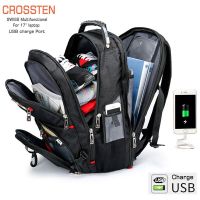 Crossten กระเป๋าเป้สะพายหลังแล็ปท็อป17นิ้วทนทาน,กระเป๋าเดินทาง45L,กระเป๋าหนังสือวิทยาลัย,พอร์ตชาร์จ USB,กันน้ำ,Swiss-Multiftional