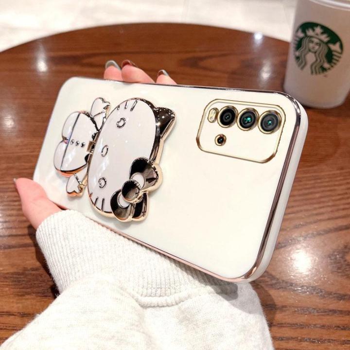 folding-makeup-mirror-phone-case-for-xiaomi-poco-m3-redmi-9t-case-fashion-cartoon-cute-cat-multifunctional-bracket-plating-tpu-soft-cover-casing