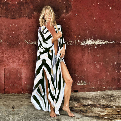 2022 Boho Zebra Pattern Chiffon Bathing Suit Cover-ups Plus Size Beach Wear Kimono Dress Women Summer Swimsuit Cover Up A792