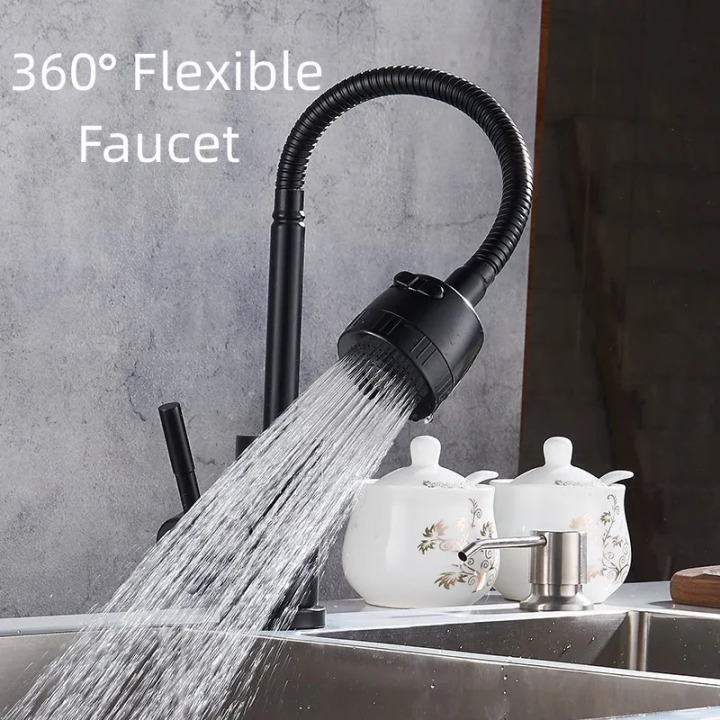 Black Kitchen Faucet Stainless 360° Rotate Flexible Cold Tap Two ...