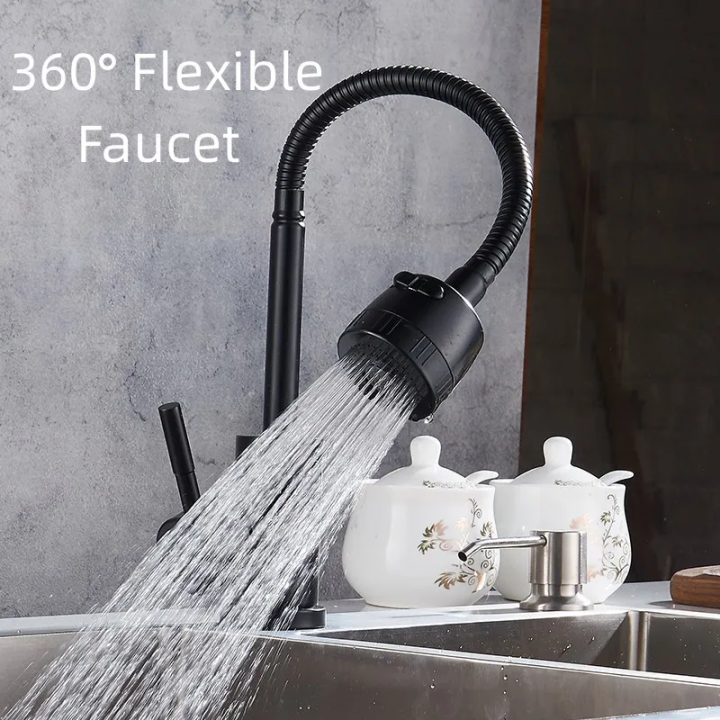 Black Kitchen Faucet Stainless 360° Rotate Flexible Cold Tap Two