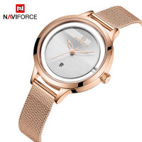 NAVIFORCE Juman Jenama 5014 Tali Pinggang Mesh Kalis Air Kalendar Kuarza Tiga Jarum Kecil Jam Tangan Wanita Mewah