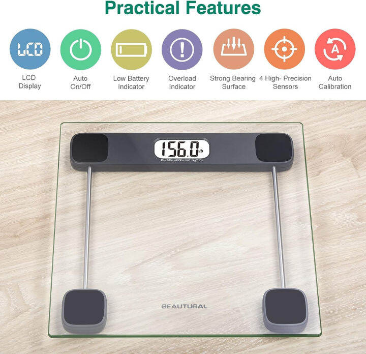 beautural-digital-bathroom-scale-for-body-weight-lcd-display-400lb-4-aaa-batteries-and-tape-measure-included-tempered-glass