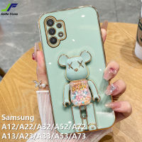 JieFie ของเล่นน่ารักหมีกรณีโทรศัพท์สำหรับ Samsung Galaxy A12 / A13 / A22 / A32 / A42 / A52 / A72 / A23 / A33 / A53 / A73 สแควร์โครเมี่ยมชุบ Soft TPU + ขาตั้ง