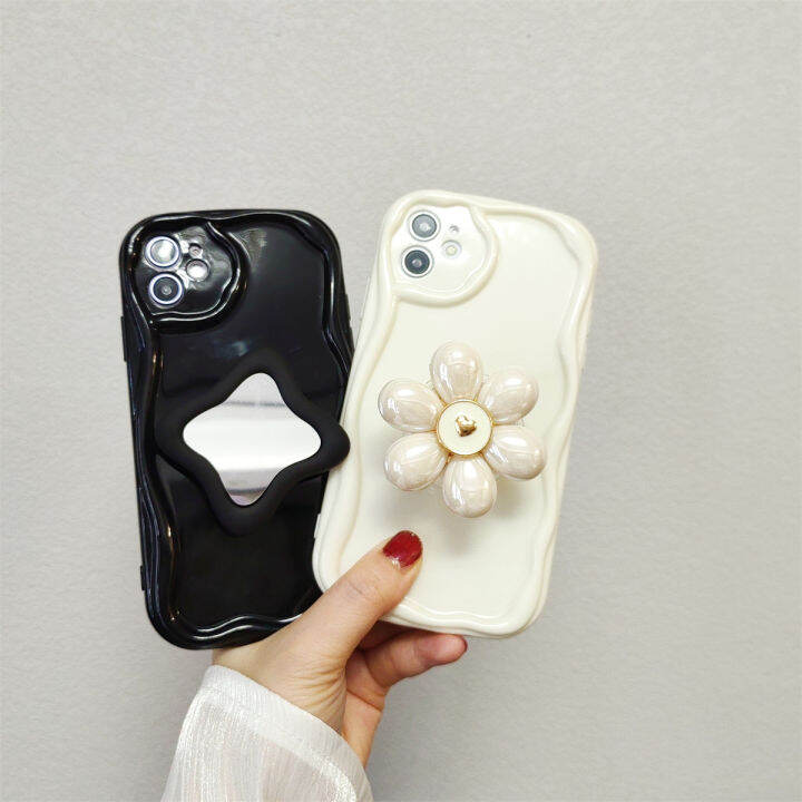 เคสสำหรับ-oppo-reno-8-pro-8t-a1k-c2-realme-c25y-c21y-เคสมือถือ-c35กระจกแต่งหน้าหรูหราขอบครีมตัวยึดตัวจับดอกไม้ไข่มุกป้องกันเลนส์แฟชั่นนิ่ม