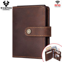 ZZOOI Crazy Horse Leather Mens Zero Wallet RFID Antimagnetic Short Wallet European and American Vintage Zipper Leather Mens Card Bag