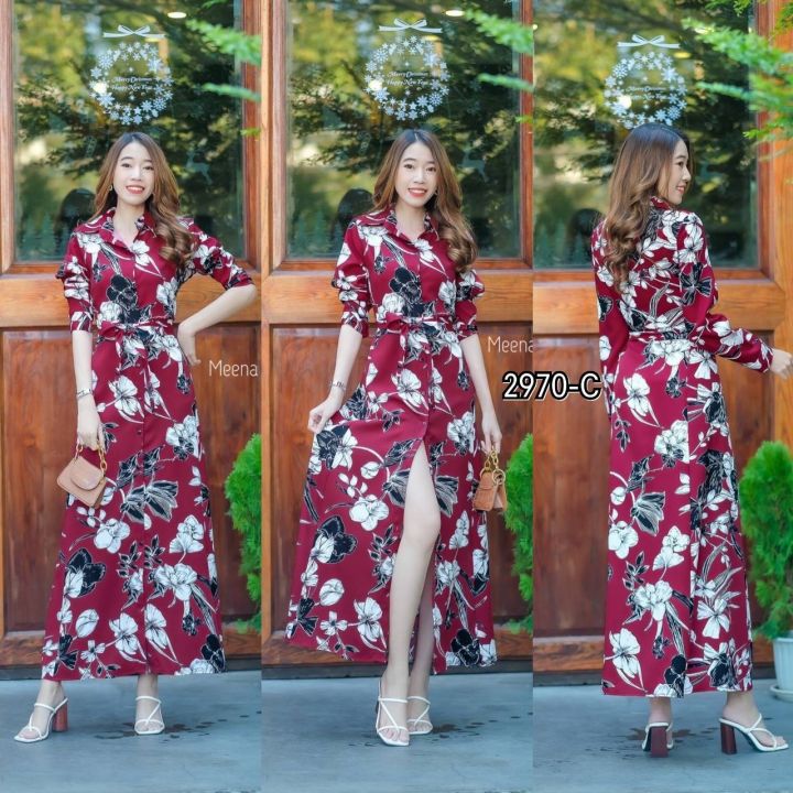 MAXIDRESS เดรสแขนยาวปลายแขนติดกระดุม1เม็ด