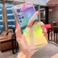 Luxury Aurora Transparent Phone Case For Huawei P50 Pro P40 Lite P30 Mate 40 30 Nova 8 7SE Laser Rainbow Acrylic Hard Back Cover Phone Cases