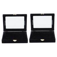 2X Velvet Glass Ring Earring Jewelry Display Organizer Box Tray Holder Storage Case, Black