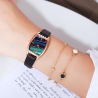 【Ready Stock】Jam tangan Wanita New fashion womens watches square head watch pu strap quartz watch celet set