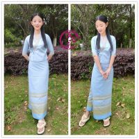 ◘❒  New long sleeve the dai national minority female suit double embossing dai womens tight skirt suit Thailand to send light clothing headdress flower