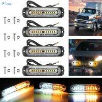 Lymotorcycle ไฟฉุกเฉินรถมอเตอร์ไซด์4ชิ้น12LED บางเฉียบหลอดไฟท้าย12-24โวลต์รถบรรทุกทั่วไปไฟด้านข้างสีเหลืองสีขาว【cod】