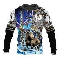 Sudadera con capucha de camuflaje para hombre y mujer, suéter informal de manga larga con estampado de animales de caza, alce, ciervo, arte 3D, nueva moda, primavera a