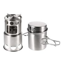 Portable Camping Stove Combo Wood Burning Stove and Cooking Pot Set for Outdoor Backpacking Fishing Hiking