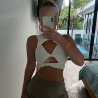 OMG knitted vest summer womens new pure desire style sexy hollow irregular design slim sleeveless top Original