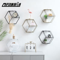 CAPTAINIRON Abstract Hexagon Wall Shelves Iron Wall Hanging Shelf Metal Crafts Scandinavian Style Home Decor Living Room Storage