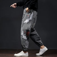 2020 Chinese Style Crane Embroidery Baggy Casual Pants Men Clothing Plus Size Vintage Joggers Male Harajuku Trousers