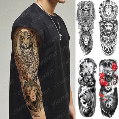 hot！【DT】☑♛✐  Large Arm Sleeve Tiger Wolf Temporary Tatto Sticker Fake Tatoo Men