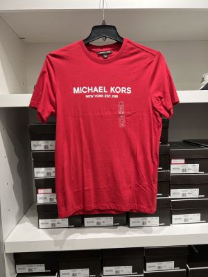 เสื้อยืดแขนสั้นพิมพ์ลายคอกลมผู้ชาย Michael Kors เรียบง่ายลำลองผ้าฝ้ายบริสุทธิ์ผู้ชาย