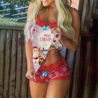 ◎► Spaghetti Strap Lace Christmas Pajamas Set Sleeveless Bowknot Sleep Short Set Lace Santa Claus Suit Sleepwear Women Nighties