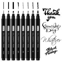 Calligraphy brush markers Hand Lettering Pigment Liner Micron Pens set chisel tip Art Markers Black Ink 8 Size for Beginners Wr