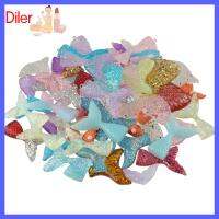 DILER 40PCS สีผสมกัน ลูกปัดเสน่ห์หางนางเงือกแวววาว เรซิน เสน่ห์ flatback เงา อุปกรณ์เสริมทำมือ ปลาหางแบนหลัง สำหรับโทรศัพท์สมุดเก็บภาพ