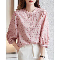 Chiffon polka dot short-sleeved shirt Womens new three-quarter sleeve shirt in 2023 summer