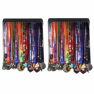 【YF】 Goutoports Medal Holder Display Hanger Rack Frame for Sport Race Runner Sturdy Black Steel Metal Over 60 Medals Easy to Install