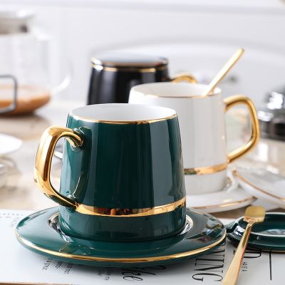 Retro Luxurious Style Coffee Cup With Spoon Coaster Lid Luxury Retro Ceramic Cup Mat Milk Tea Mug Gifts Water Bottle Drinkware
